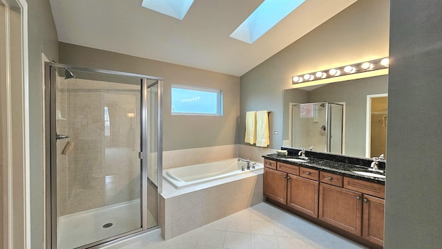 20149 Preston Ln, Lynwood, IL 60411 - full bath with a skylight, a stall shower, a garden tub, tile patterned floors, and double vanity