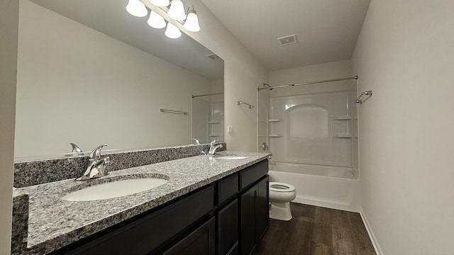 20149 Preston Ln, Lynwood, IL 60411 - bathroom with double vanity, wood finished floors, and tub / shower combination