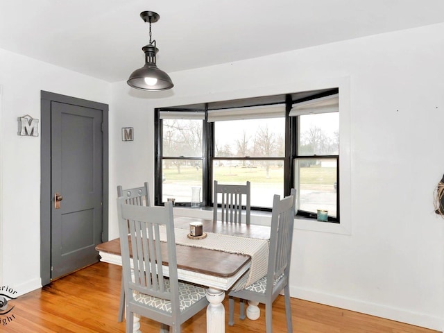 dining space with hardwood / wood-style floors