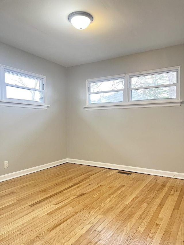 spare room with a wealth of natural light and light hardwood / wood-style floors