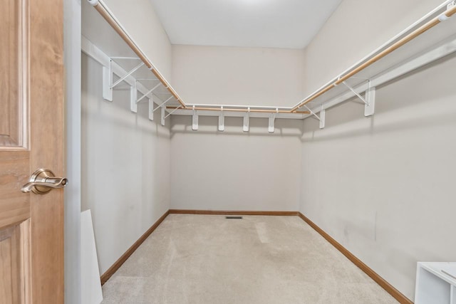 spacious closet with light colored carpet