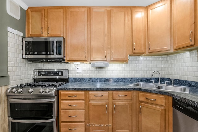 kitchen with decorative backsplash, sink, and appliances with stainless steel finishes