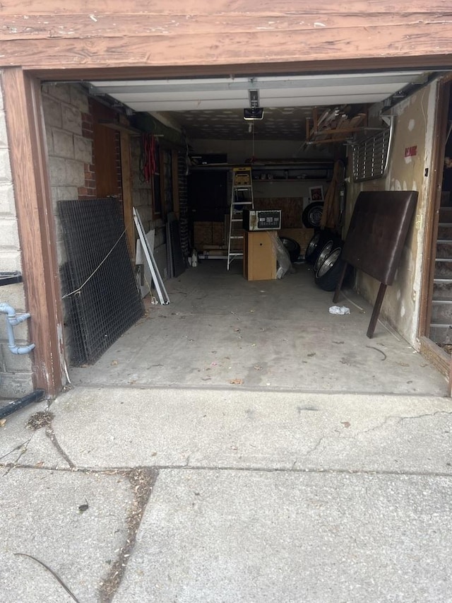 garage with a garage door opener