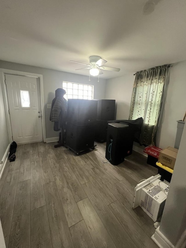 interior space with hardwood / wood-style floors and ceiling fan