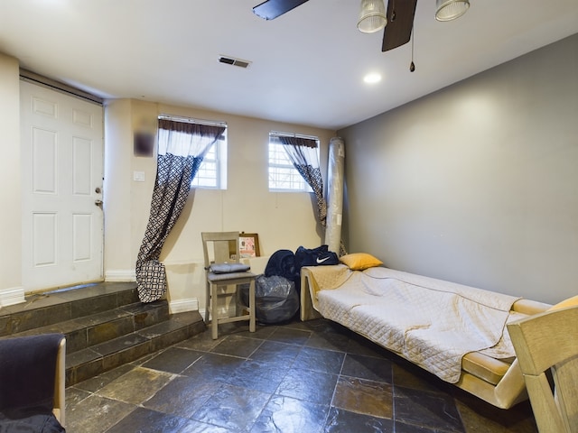 bedroom featuring ceiling fan