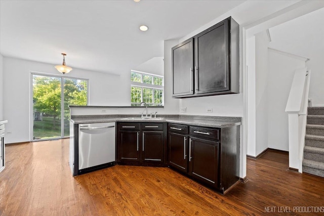 kitchen featuring sink, stainless steel dishwasher, and dark hardwood / wood-style flooring