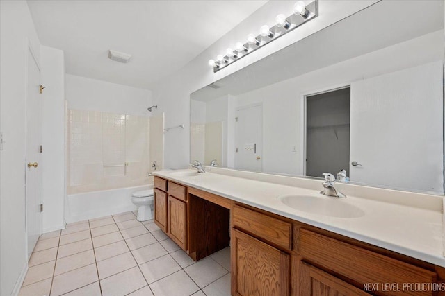 full bathroom with vanity, tile patterned floors, bathing tub / shower combination, and toilet