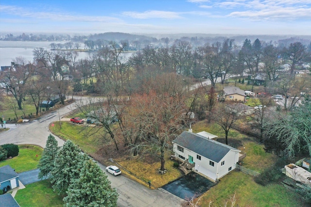 aerial view with a water view