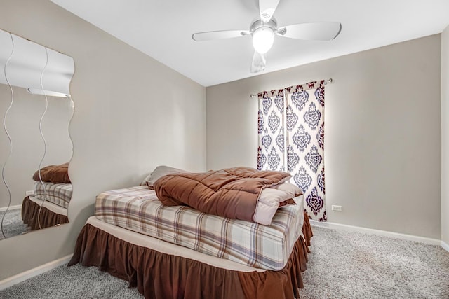 bedroom featuring carpet and ceiling fan