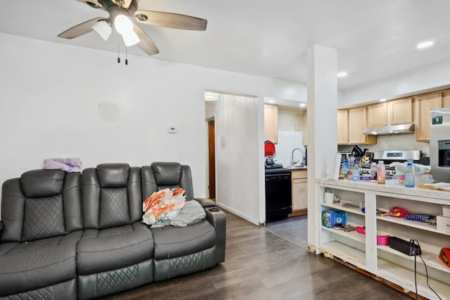 328 Ottawa Dr, Bolingbrook, IL 60440 - living area with dark wood-style floors, ceiling fan, and recessed lighting