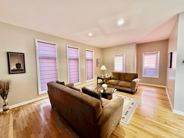 living room with light hardwood / wood-style floors