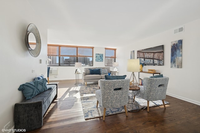 living room with dark wood-type flooring