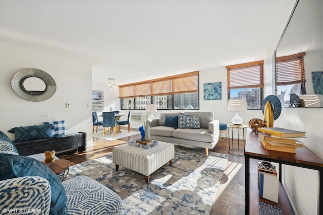 living room with hardwood / wood-style flooring