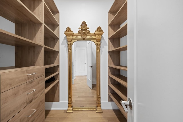 spacious closet with light hardwood / wood-style flooring