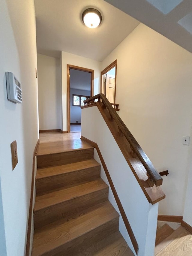 staircase featuring hardwood / wood-style flooring