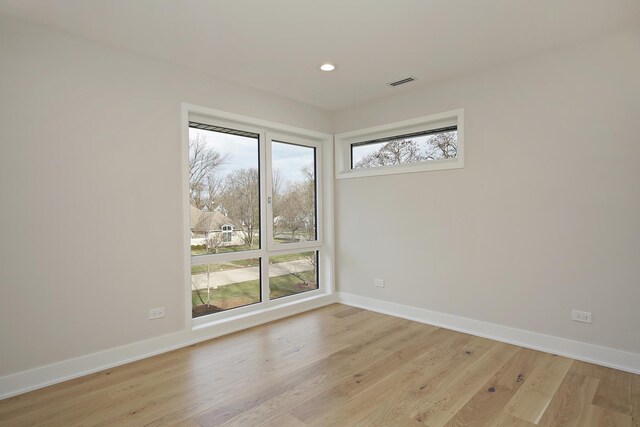 spare room featuring plenty of natural light and light hardwood / wood-style floors