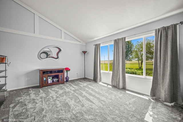 living room featuring carpet flooring and high vaulted ceiling