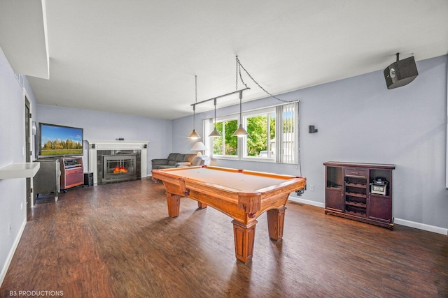 game room with dark wood-type flooring and pool table