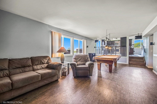 playroom featuring dark hardwood / wood-style floors and billiards