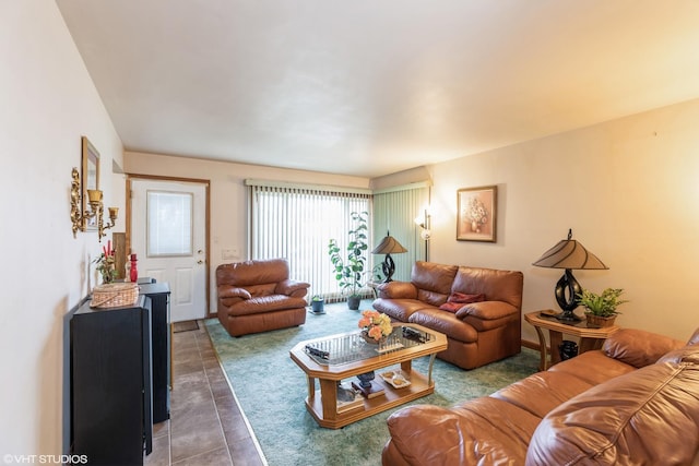 living room featuring tile patterned floors