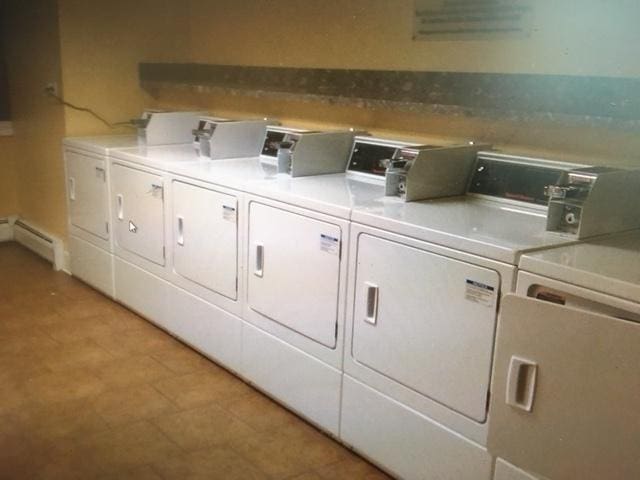 laundry area featuring independent washer and dryer and a baseboard radiator