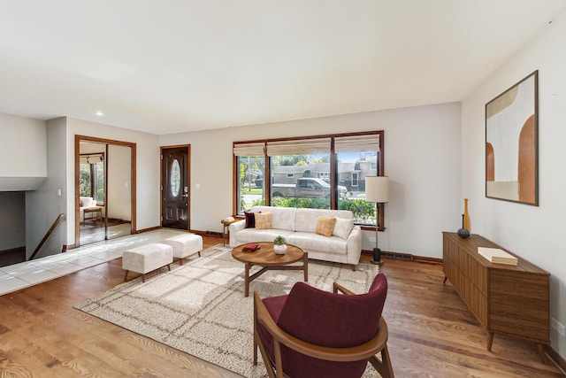 living room featuring a healthy amount of sunlight and wood-type flooring