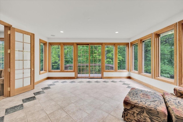 16001 Burr Oak Dr, Huntley, IL 60142 - sunroom featuring baseboards, tile patterned floors, and recessed lighting