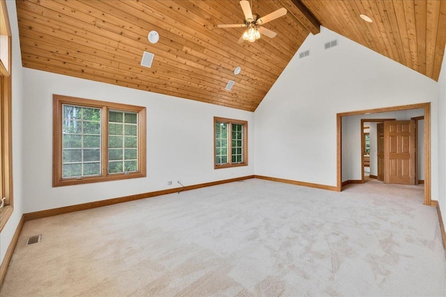 16001 Burr Oak Dr, Huntley, IL 60142 - unfurnished living room with carpet, healthy amount of natural light, baseboards, high vaulted ceiling, and wooden ceiling with exposed beams