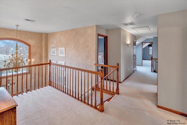 17224 Briar Dr, Tinley Park, IL 60487 - corridor featuring an upstairs landing, carpet, and a chandelier