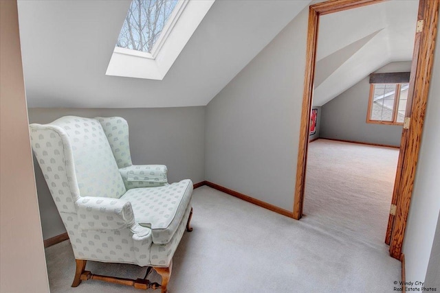 17224 Briar Dr, Tinley Park, IL 60487 - living area featuring carpet floors, a skylight, and vaulted ceiling