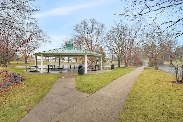 view of community with a gazebo and a yard