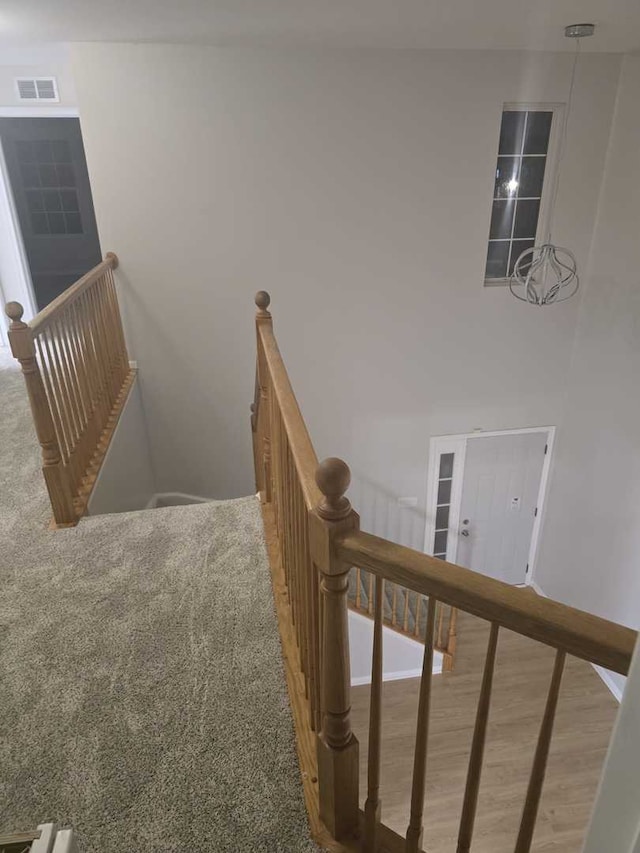 staircase with carpet flooring