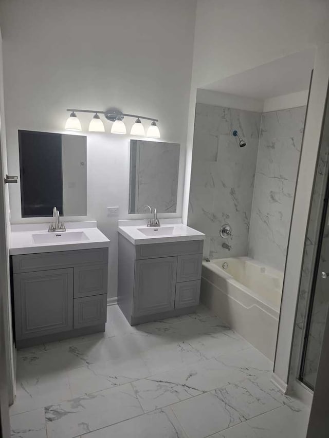 bathroom with vanity and independent shower and bath