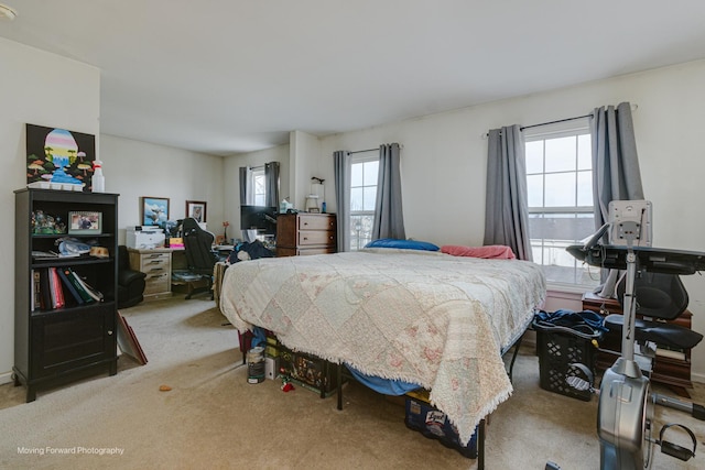 carpeted bedroom featuring multiple windows