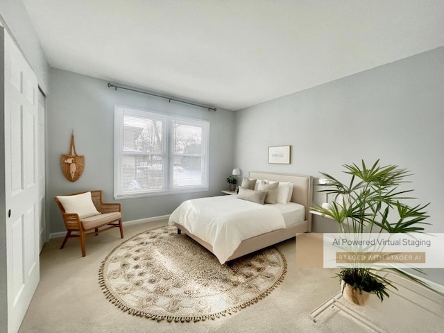 carpeted bedroom with a closet