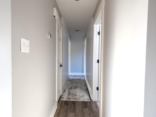 hall with dark hardwood / wood-style flooring