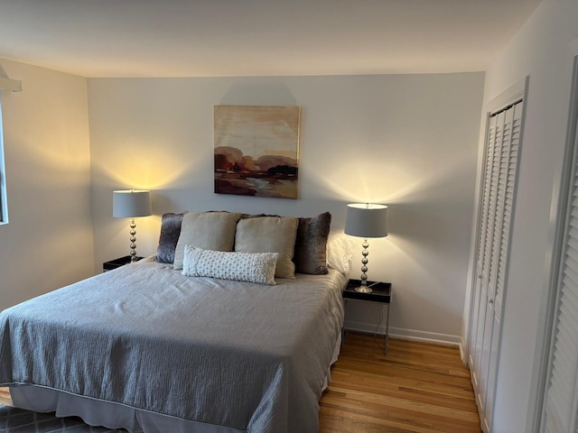 bedroom with a closet and light wood-type flooring