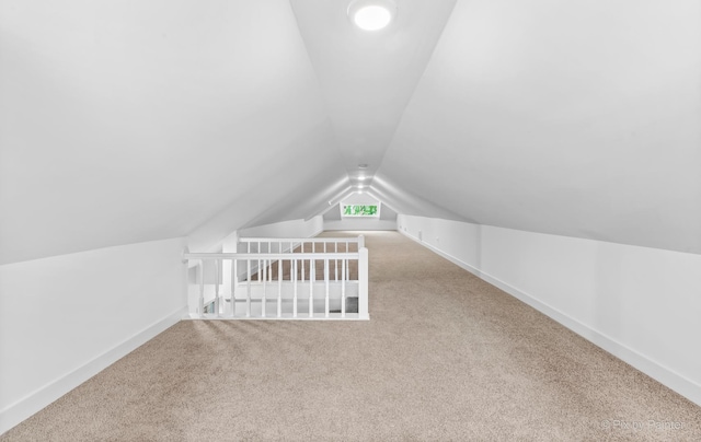 additional living space with light carpet and vaulted ceiling