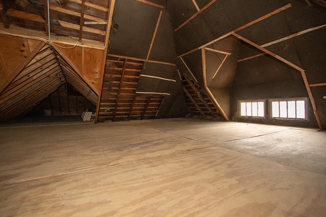 view of unfinished attic