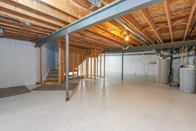 basement featuring water heater