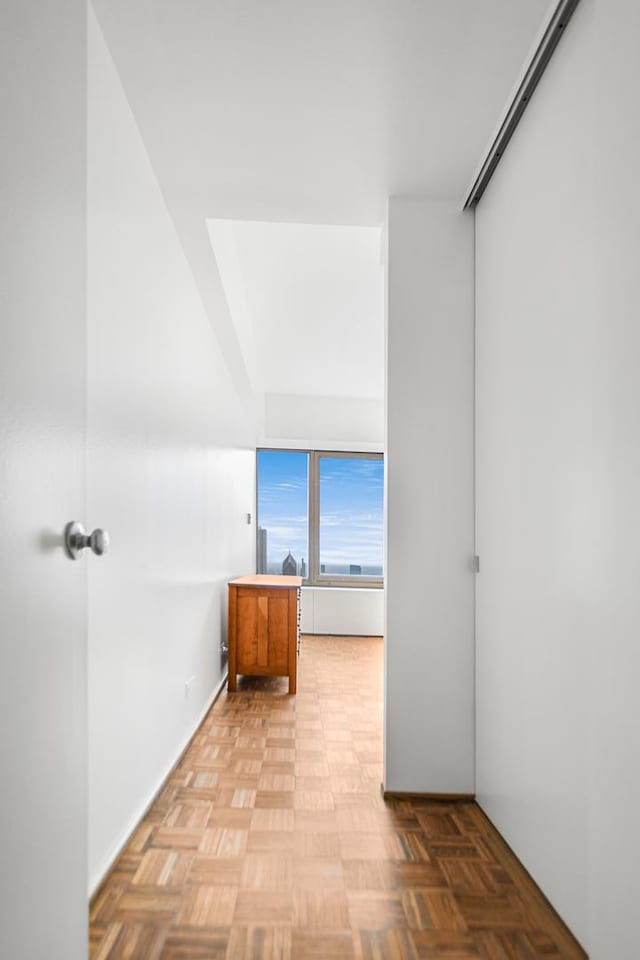 interior space featuring light parquet flooring