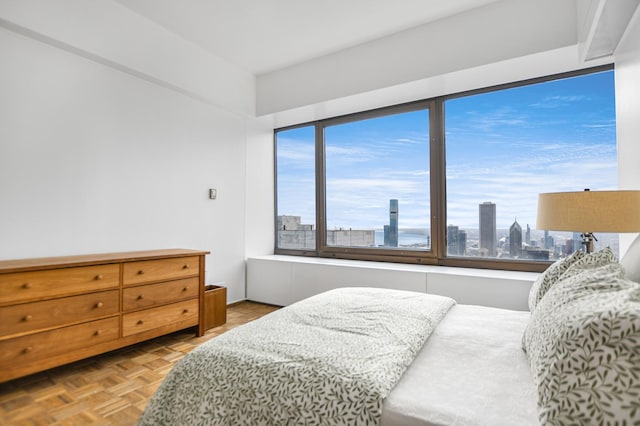 bedroom with parquet floors