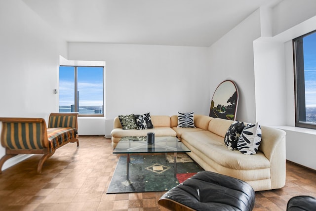 living room with a water view