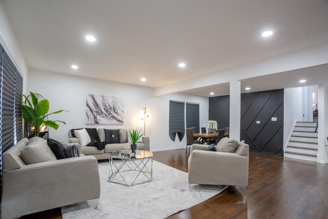 living room featuring dark hardwood / wood-style floors