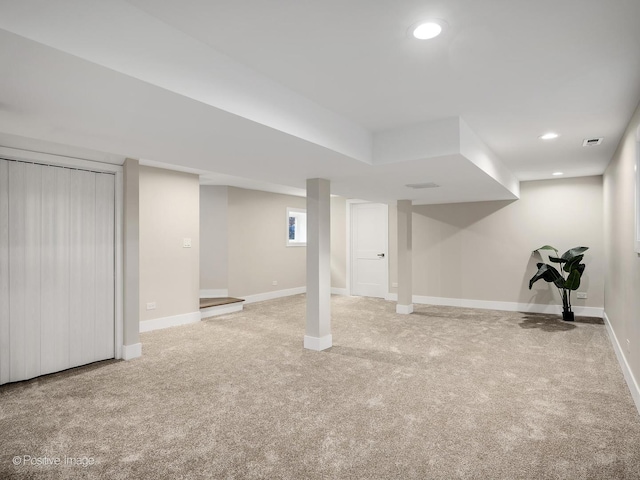 basement with carpet floors