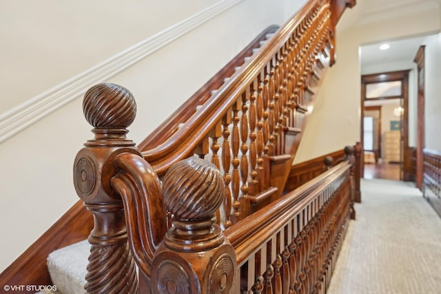 stairs with hardwood / wood-style flooring