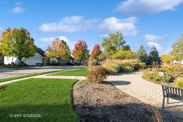 view of home's community with a yard