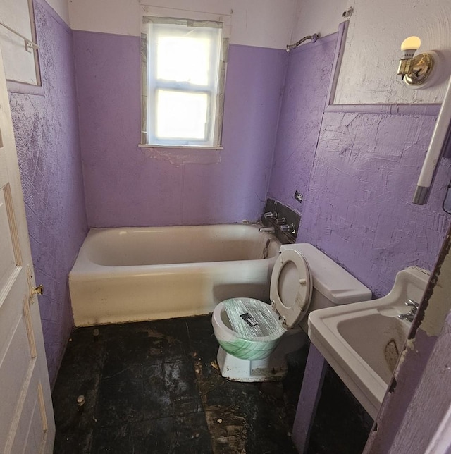 bathroom with toilet, sink, and a tub