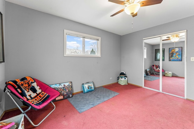 miscellaneous room featuring carpet and ceiling fan