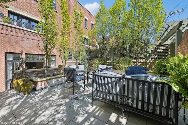 view of patio featuring an outdoor hangout area